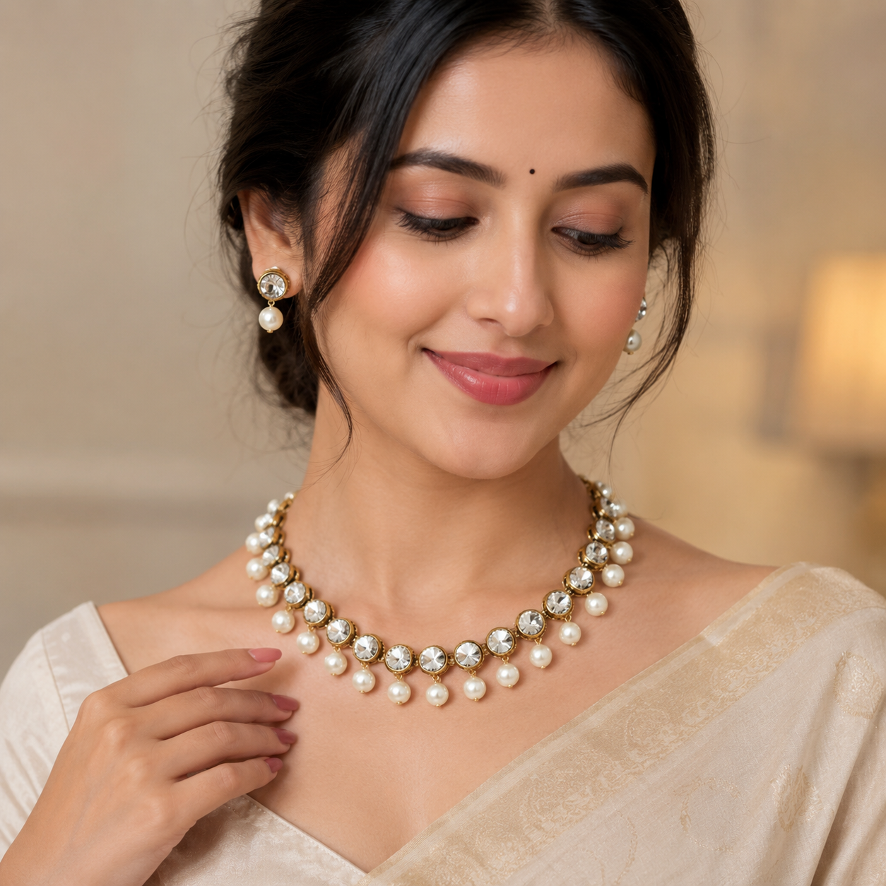Trendy Alloy & Kundan Beads Necklace Set