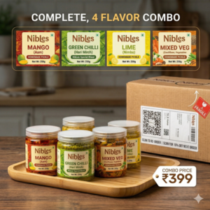 4-in-1 Pickle Combo Pack (Mango, Green Chilli, Lime & Mixed Veg) - 1kg (250g x 4 Jars)